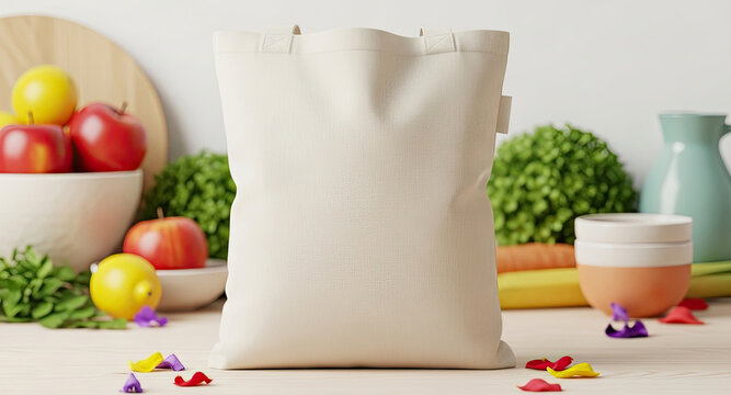 Showcase your brand stylishly with this eco-friendly tote bag mockup surrounded by fruit
