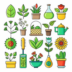 Collection of Flat Design Plants and Garden Elements Illustration