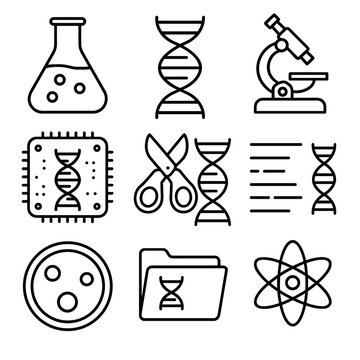 Data atomic research folder icons flask crispr sequencing genome lab genetic icon