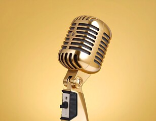 Gold microphone on a mustard background