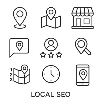 Location review icons local seo vector search icon customer nearby phone hours