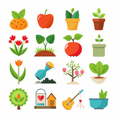 Collection of flat vector gardening and nature icons
