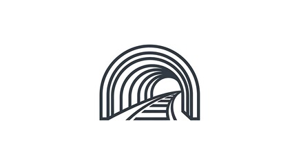 Minimalist Line Art Tunnel with Railway Tracks.