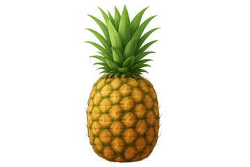 Fototapeta premium Pineapple fruit having green crown leaves and textured skin, standing ripe and ready, transparent background