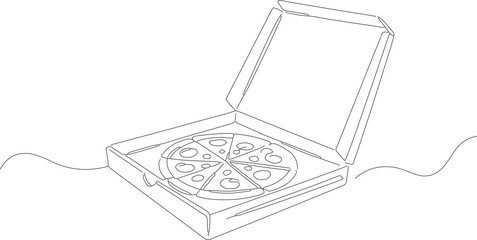 Minimalist Outline Pizza in Box Fast Food Delivery Illustration