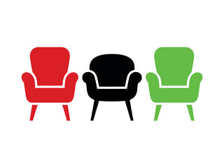 Fototapeta premium Three armchairs in red black and green vector illustration