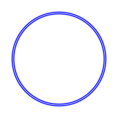 glowing electric blue double line circle frame on clean white background