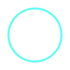 neon sky blue circular outline on white background, minimal glowing round frame design for modern graphic art