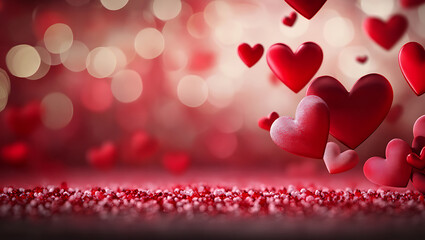 Red hearts floating in bokeh background for valentines day