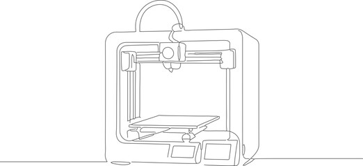 Linear Handdrawn Minimalist 3D Printer Futuristic Technology Machine Line Art