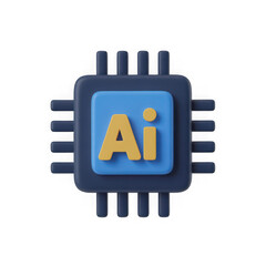 3D Artificial Intelligence Chip Icon Illustration Isolated on Transparent Background