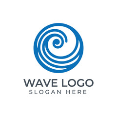 Modern wave logo design, abstract ocean swirl emblem in blue for business branding