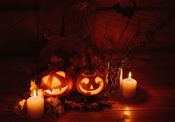 Jack O lantern on wooden Surface 