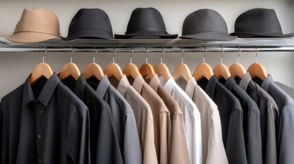 Fototapeta premium A variety of fashionable hats and accessories are neatly arranged on shelves, inviting shoppers to explore contemporary styles