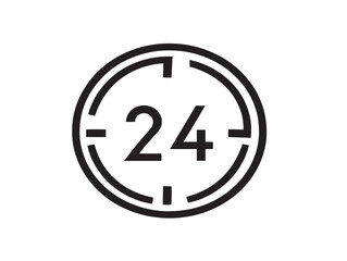 Stylish twenty four hours clock icon in minimal elegant line design