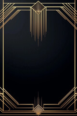 Elegant golden Art Deco frame with ornamental details. Vintage decorative design element perfect for invitations, posters, luxury branding, and retro-themed layouts.