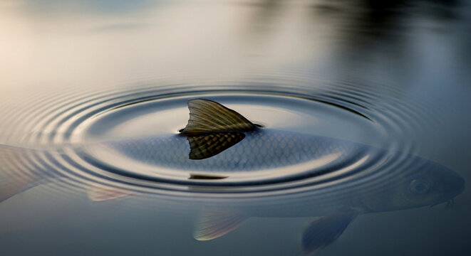 Tranquil underwater moment of a carp with ripples, perfect for nature and wildlife conservation campaigns - Powered by Adobe