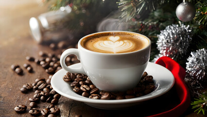 cup of coffee and christmas cookies