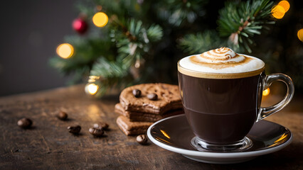 cup of coffee and christmas cookies
