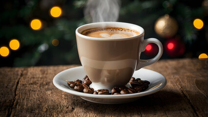 cup of coffee and christmas cookies
