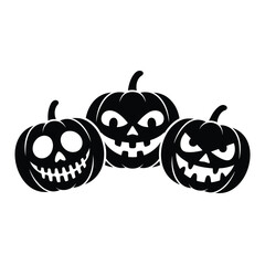 Three spooky halloween jack o lantern pumpkins silhouettes © firoj