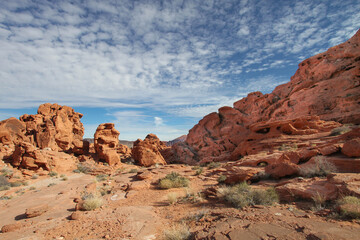 Fototapeta premium colorful photo of red rock formations and vivid blue sky with unique cloud pattern in taken in Bryce Canyon Park in American southwest