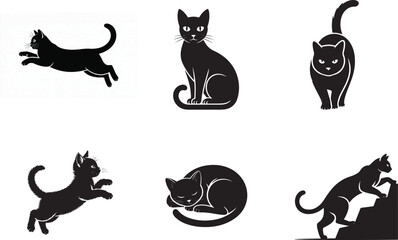 Black Cat Silhouettes Collection Various Poses