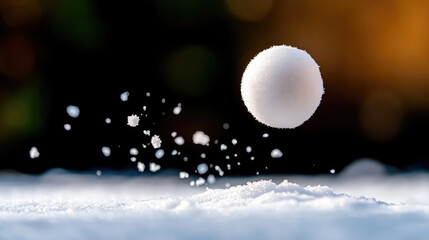 snowball flying forward straight toward front camera winter action dynamic movement frozen moment playful outdoor scene cold season fun festive holiday atmosphere
