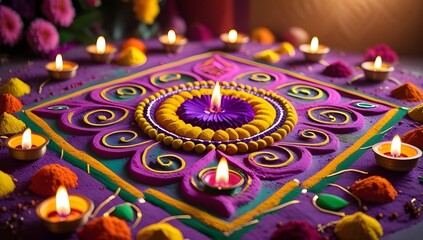 beautiful rangoli design made with vibrant colors