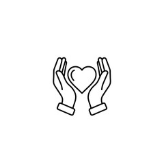 Two hands gently holding a heart shape, conveying care, love, or support in a minimalist line drawing.