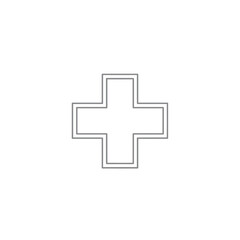 Fototapeta premium A simple gray outline of an equilateral cross or plus sign, a minimalist icon for medicine or mathematics, isolated on a white background.