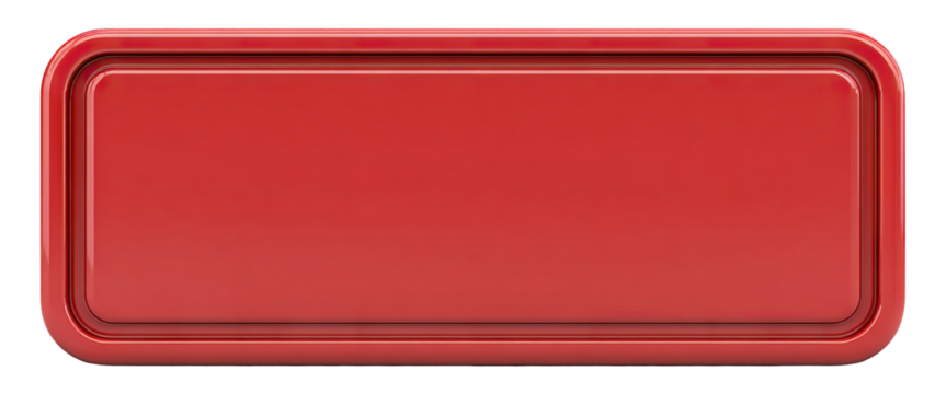 Red glossy nameplate template with rounded corners, isolated on transparent cutout background