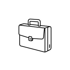 Minimalist black outline illustration of a classic business briefcase with a handle and front clasp.