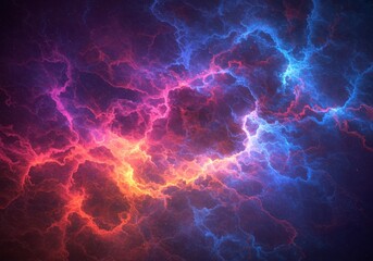 Fototapeta premium Vibrant cosmic nebula glows with electric pink, fiery orange, and deep blue energy, creating a stunning abstract background for science or fantasy.
