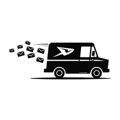 Postal Service Van Delivering Mail at High Speed with Letters Flying Away