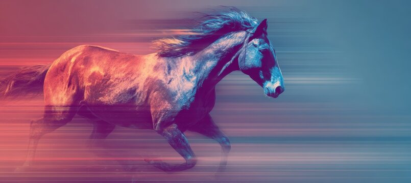 Dynamic Horse with Motion Blur and Vibrant Colors for Promotional Banners