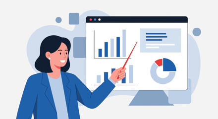 Fototapeta premium Businesswoman Presenting Data Analysis Displayed On A Monitor During A Presentation