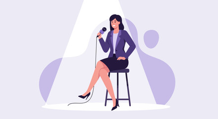 Businesswoman Giving a Presentation on Stage with a Microphone with a stylish design