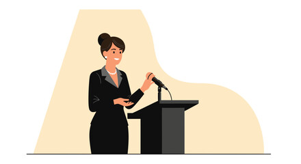 Businesswoman giving a speech at a conference or presentation on a white background