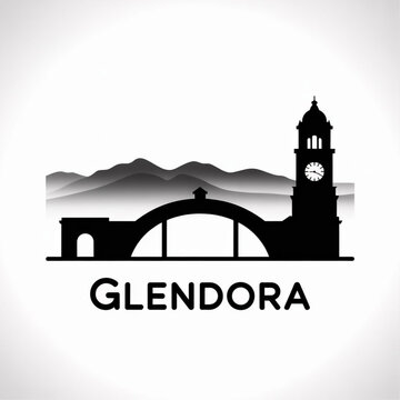 &lrm;Glendora California Skyline Silhouette &mdash; A Foothill City by the San Gabriel Mountains Vector Illustration