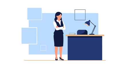 Fototapeta premium Businesswoman standing in her office, illustration of female executive in the workplace