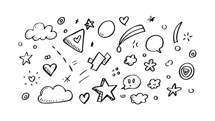 Hand drawn doodle sketch elements stars cloud hearts speech bubble abstract shapes design concept vector art