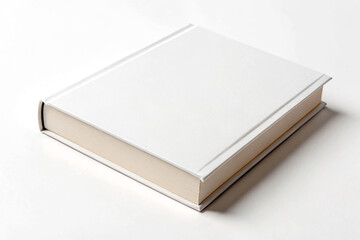Single white hardcover book with cream pages on white background