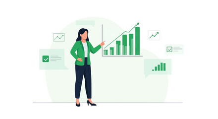 Fototapeta premium Businesswoman presenting a data analysis chart showing a successful financial growing