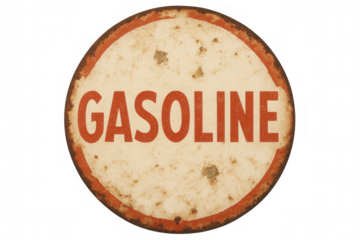 Vintage gasoline sign representing fueling, energy, and old-fashioned roadside stops, displaying weathered texture