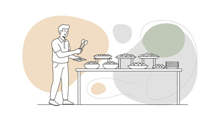 Catering Service: A Modern Illustration of Guest Selecting Food Dishes in an Event
