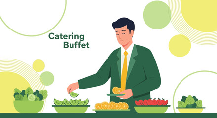 Catering Service Illustration Depicting Culinary Presentation and Freshly Prepared Appetizers