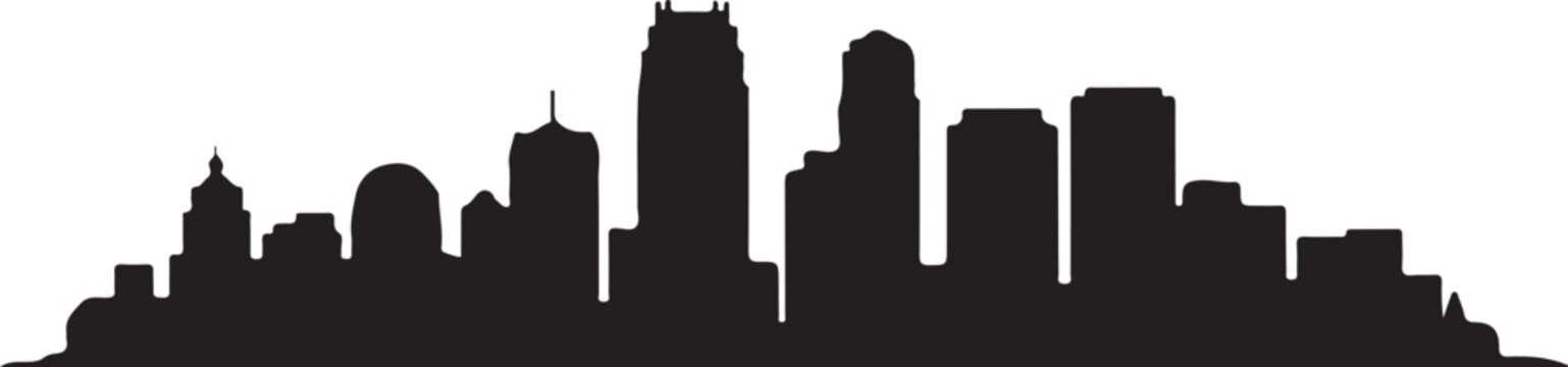 Detailed Minneapolis skyline vector illustration in black silhouette style