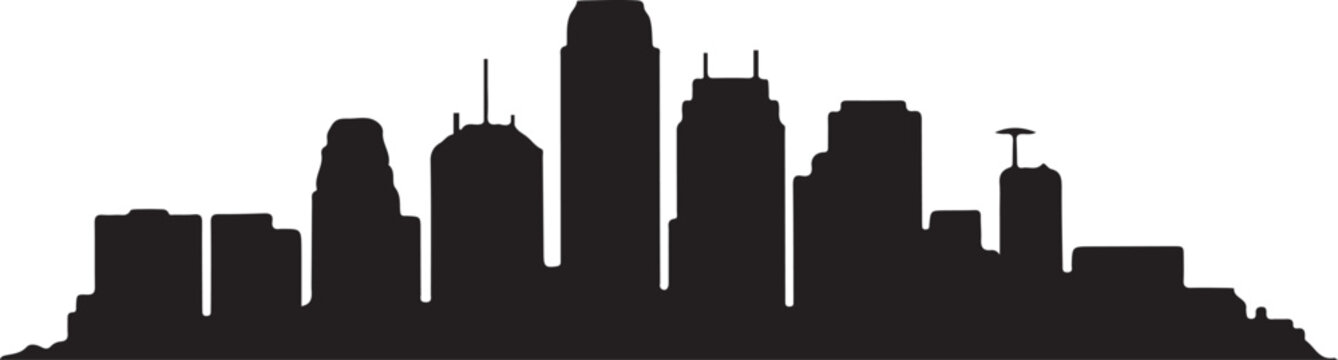 Detailed Minneapolis skyline vector illustration in black silhouette style