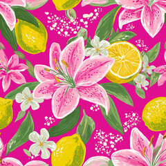 Lilies & Lemons Pattern (Magenta)